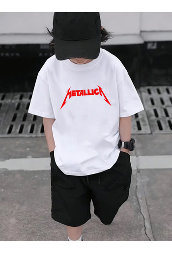 makiteks Bumbac de calitate Pieptănat Băieți Fete Tricou imprimat pentru copii 5 6 7 8 9 10 11 12 13 14 ani Metallica