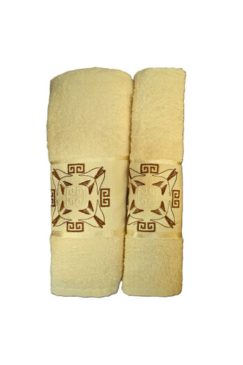 Kotonia Home Set of 2 jacquard bath towels with embroidery, 100% cotton, 50×90 cm and 70×140 cm, ivory, 004