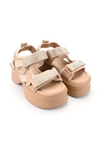 Tmall Women's Sandals, With Platform, Made Of Leather And Textile Material, Sa79, Khaki