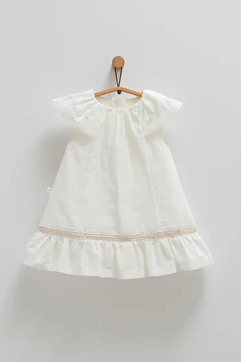 KIPIRIK BABY Baby Girl Dress Ecru Sleeve Floral Embroidered Skirt Embroidered