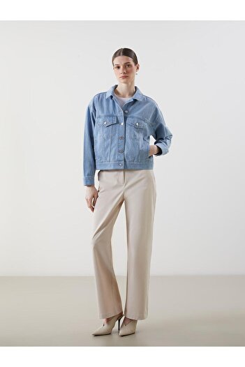 LC Waikiki Women's Jean Jacket with Shirt Collar Stones (S5)