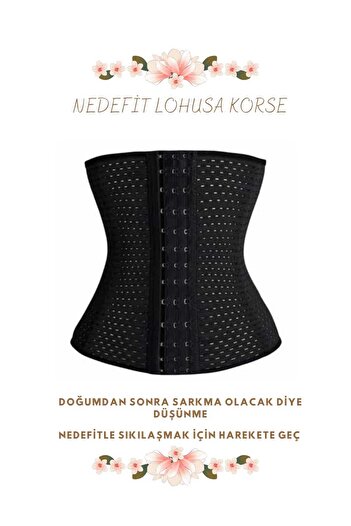 NEDEFİT Doğum Sonrası Agraflı Kopçalı Bel Göbek Toparlayıcı Lohusa Korsesi - Siyah