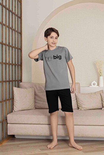 Mine style Combed Gerson - Young Shorts Pajama Set Gray Color - 100% Cotton Pajama Set