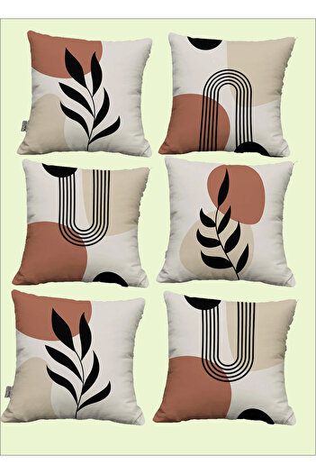 Hayal Dekoratif Bohemian Boho Abstract Themed Beige Background Set of 6 Digital Printed Gift Pillow and Throw Pillow Cases