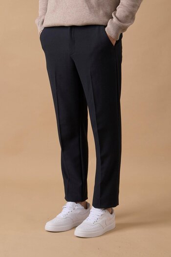 BRACCAS Men's Navy Blue Chino Trousers with Half Elastic Waist and Zipper