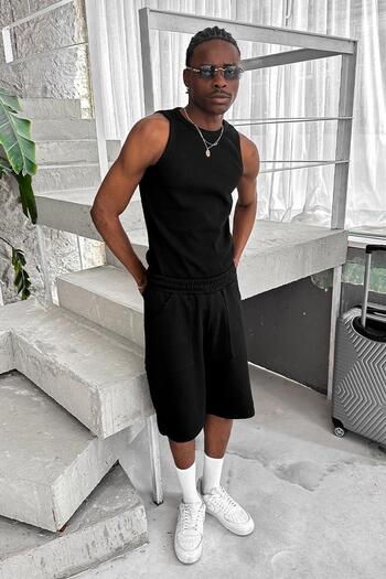 HAFKAGİYİM Black Cozy Basic Tank Top Lycra Premium Corded Tank Top