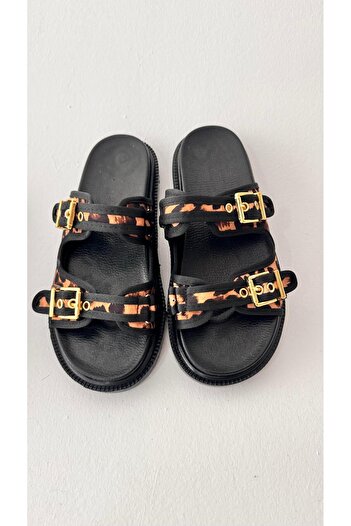 Eataly Shoes Bella Leopard Double Strap Buckle Slippers