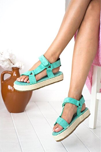 Eataly Shoes Lodi Green Double Striped Suede Women's Sandals