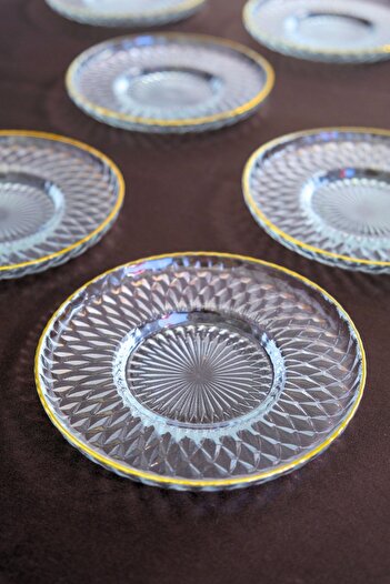 tabakevi TABAK EVİ Altın Yaldız Cam Çay Tabağı 12cm 6 lı 2494