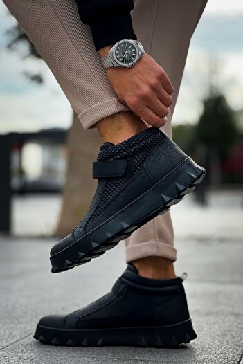 pabucmarketi Cırtlı Erkek Sneaker Bot Siyah