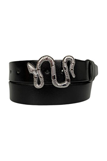 GoDeri 100% Genuine Leather, Black Women's Jeans with Silver Snake Buckle, Sports Belt 4 Cm=an-byn-46