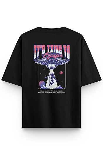Overoz Μπλουζάκι Unisex με εμπριμέ μαύρο oversize Cosmonaut - 1344