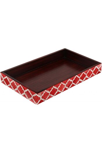 Handicrafts decorative tray, wood/resin, red/white/brown, 25 x 15 cm