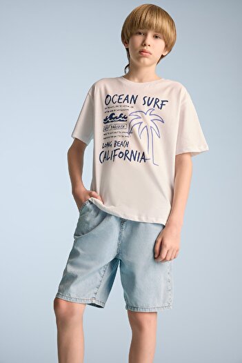 DeFacto Pantaloni scurți din denim cu talie elastică pentru băiat B5764A825SM