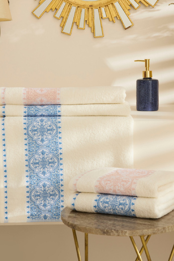 Karaca Home Cozy Bath 100% бавовна 4-предметний набір для ванної кімнати, синьо-рожевий