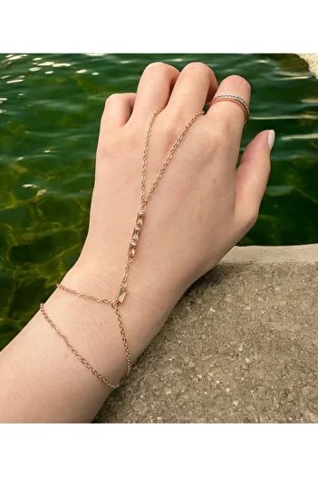 MODA Şahmeran Vertical 4 Big Stone Jewelry |   Shahmeran with Stone in White and Pink