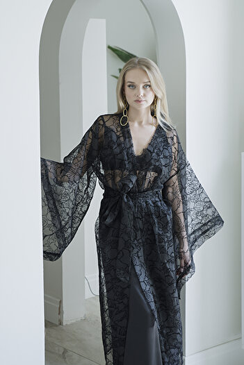 Mita Concept Black Organza Bat Wing Kimono