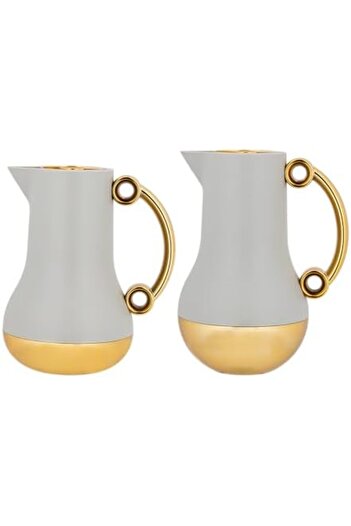 ALSAIF Coffee And Tea Vaccum Flask Set In Grey/gold / Leak-proof And Keeps Drinks Hot 1.0/0.7 Liter