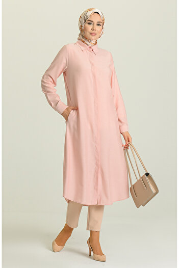 sefamerve Viscose Tunic 6435-19 Powder - Pocket and Hidden Placket
