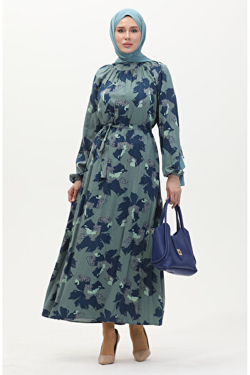 sefamerve Khaki Colored Raglan Sleeve and Belted Dress - 0476-04