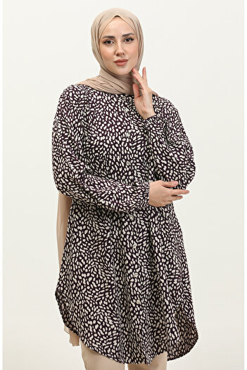 sefamerve Purple Viscose Tunic - Plus Size, Buttoned, 3017-01