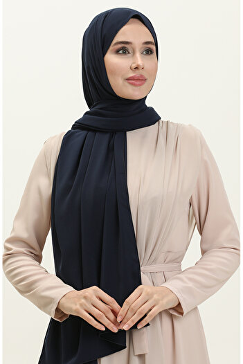 sefamerve Aymina Silk Cotton Navy Blue Shawl - 8612-01