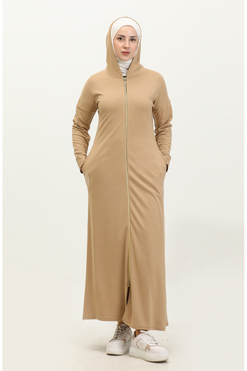 sefamerve Dark Beige Zippered Ferace - 2140-08