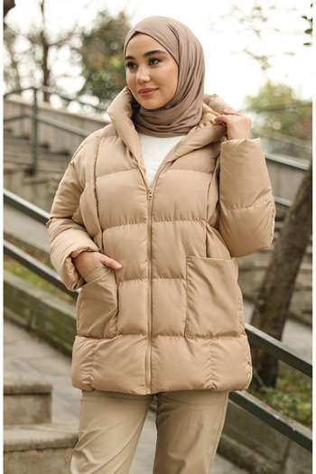 sefamerve Beige Colored Oversize Wedge Coat - 6054-04