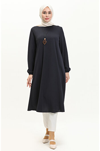 sefamerve Navy Blue Long Tunic - Necklace, Model 2727-03