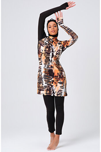 sefamerve Orange Hijab Swimsuit - 23685-02 Model