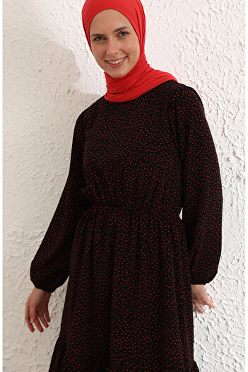 sefamerve Black Red Gathered Tunic - 4346-03