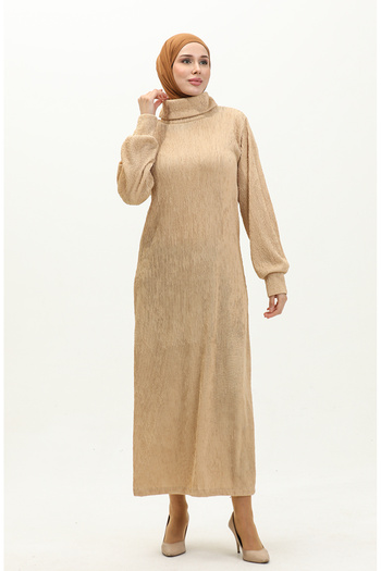 sefamerve Beige Straight Turtleneck Dress - 0196-04