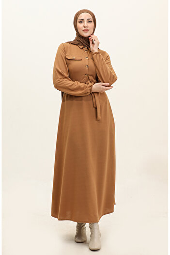 sefamerve Milk Coffee Cup Dress - Pocket Detailed, Model 0331-05