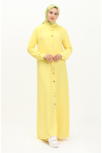 sefamerve Yellow Viscose Dress - Double Button, Model 5110-03