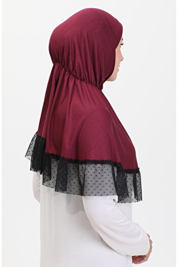 sefamerve Practical Tulle Detailed Shawl 1270-11 Plum