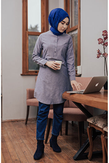 sefamerve Navy Blue Judge Collar Tunic - 6474-06