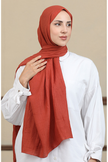 sefamerve Brick Color Bamboo Crochet Shawl - 90173-10
