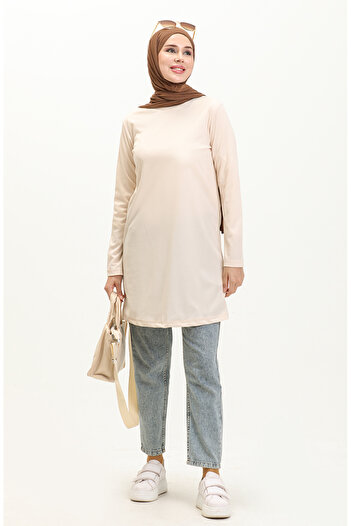 sefamerve Cream Plain Sports Tunic - 6016-03