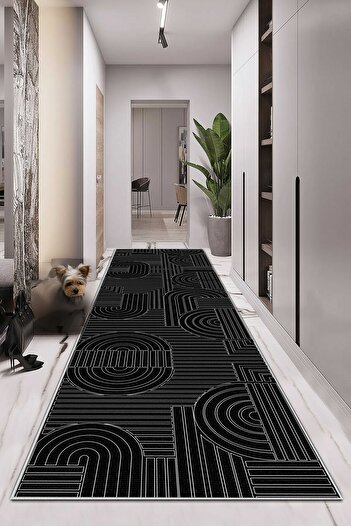 df home Runner Geometric Scandinavian Tumbled Digital Print Washable Non-Slip Base 9017RUNNER