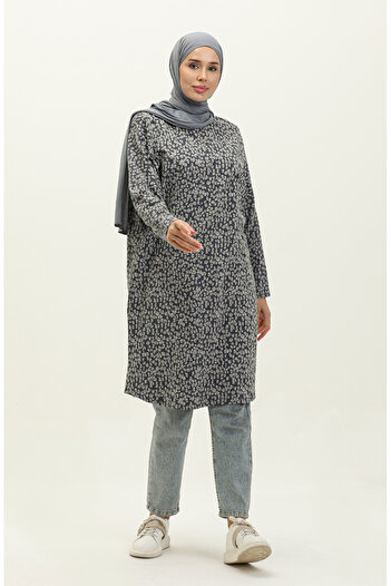 sefamerve Anthracite Patterned Bat Sleeve Tunic 8645-01