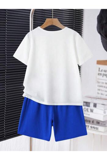 vinraus Girl\Boy White-Sax Blue Brooklyn Ny Printed Combed Cotton Shorts-Tshirt Set