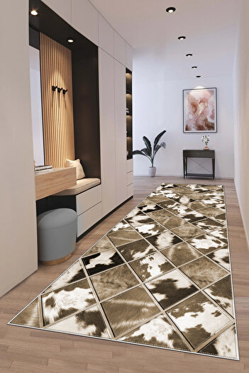 Hülya Home Digital Printed Cutting Runner - Washable Non-Slip Base, Entrance Carpet 3281