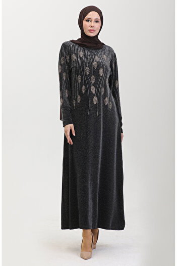 sefamerve Black Yellow Stone Detailed Evening Dress - 0430-02