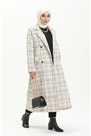 sefamerve Ecru Tweed Coat - model 71209-02
