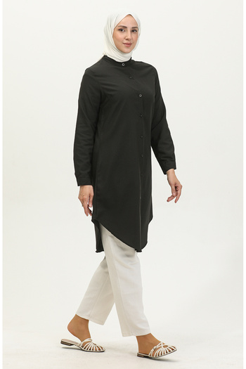 sefamerve Black Judge Collar Buttoned Tunic - 6112-10