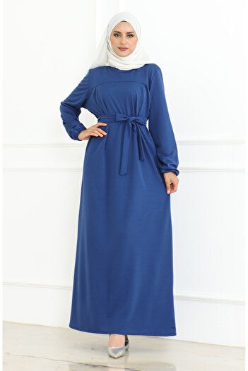sefamerve 3028-07 Indigo Belted Sports Dress