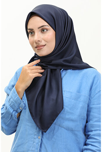 sefamerve Navy BluE Plain Twill Scarf - TWLL-01