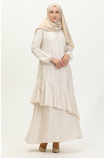 sefamerve Jacquard Flounce Detailed Dress - 81866-05 Ecru