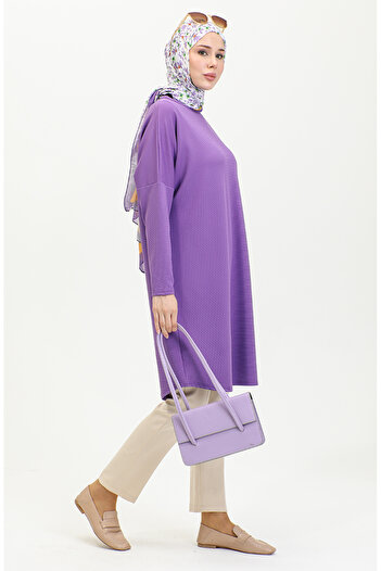 sefamerve Purple Flowing Comfortable Tunic 8730-02 - Simple Cut