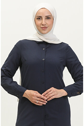 sefamerve Navy Blue Buttoned Tunic - 6111-01